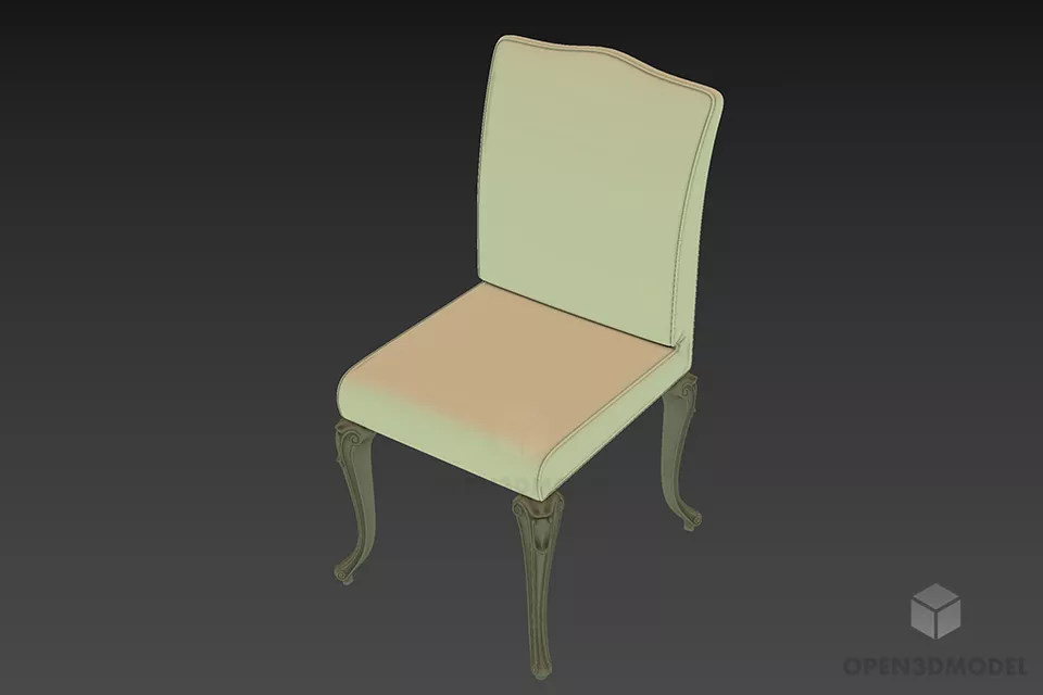 Restaurant Leather Chair With Curved Carved Leg 3d model 2