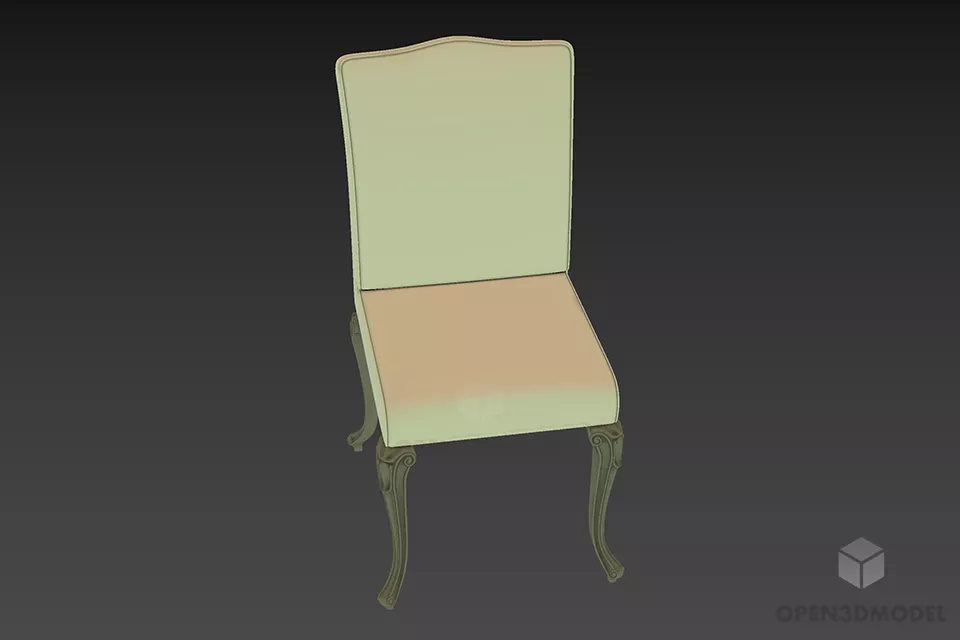 Restaurant Leather Chair With Curved Carved Leg 3d model 3