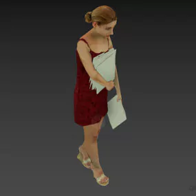 Red Dress Woman Walking Pose With Files 3d model