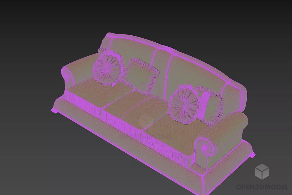 Vintage Upholstered Sofa With Circle Cushion 3d model 2