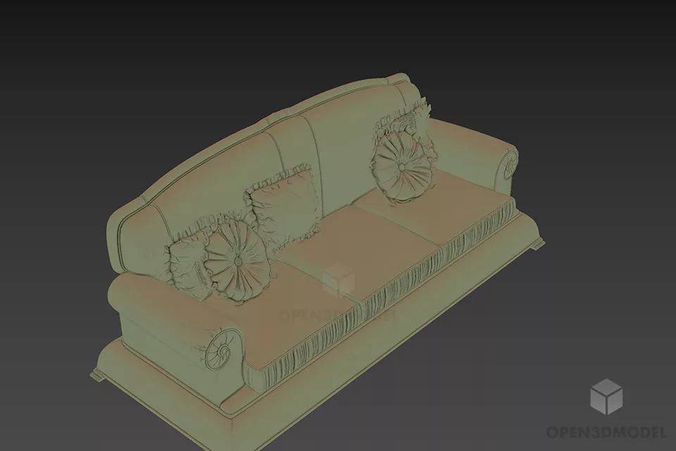 Sofa Back Curved With Pillow 3d model