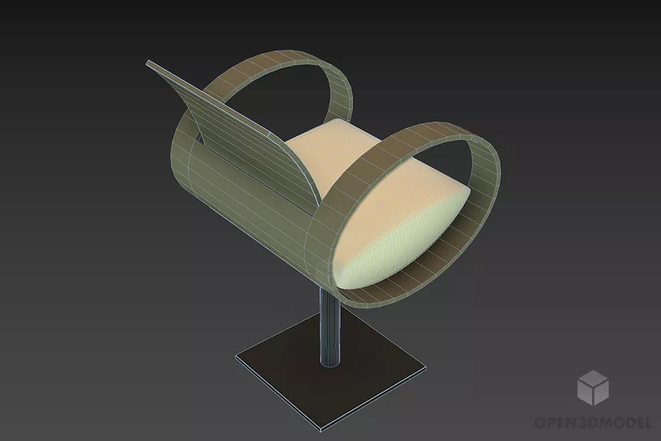 Armchair With Fixed Steel Leg 3d model 3