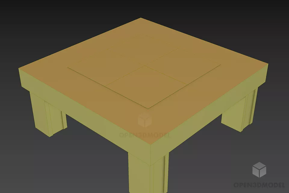 Coffee Table With Wooden Checker Top 3d model 2