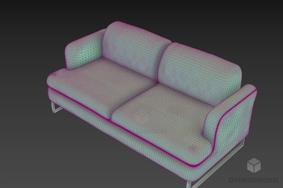 Sofa Two Seats Upholstered With Steel Leg 3d model 2