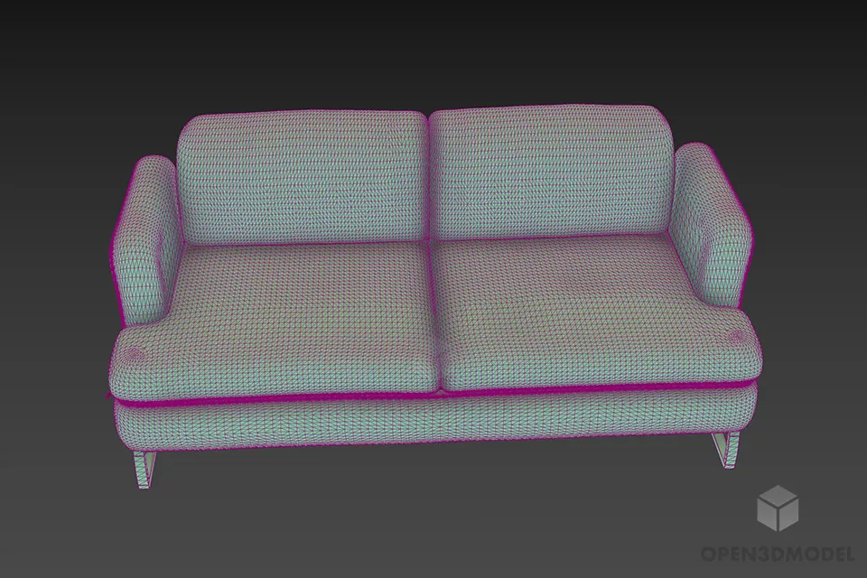 Sofa Two Seats Upholstered With Steel Leg 3d model 3