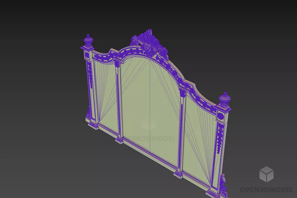 Asian Royal Big Mirror Carved Frame 3d model 2