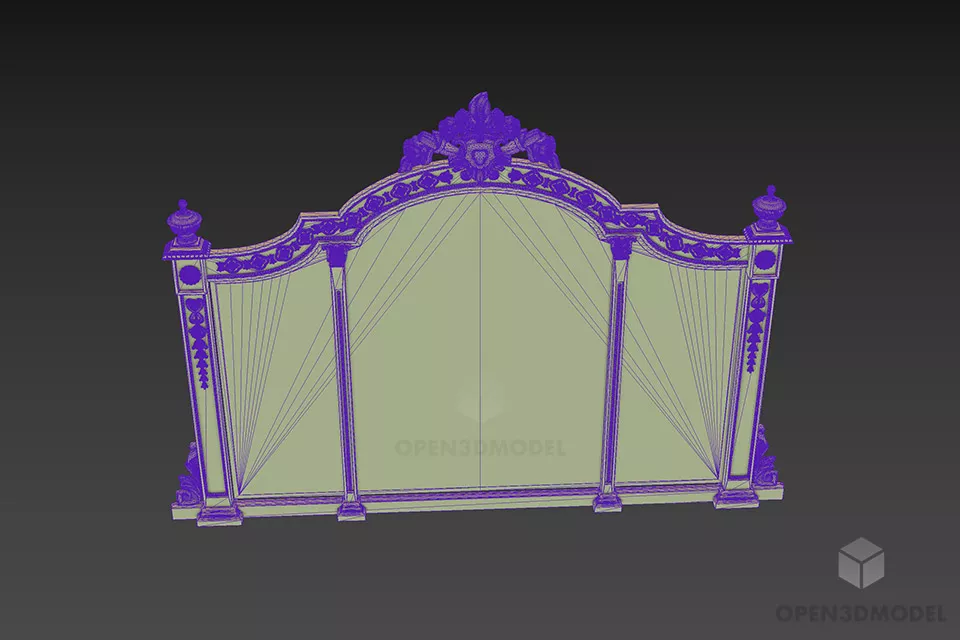 Asian Royal Big Mirror Carved Frame 3d model 3