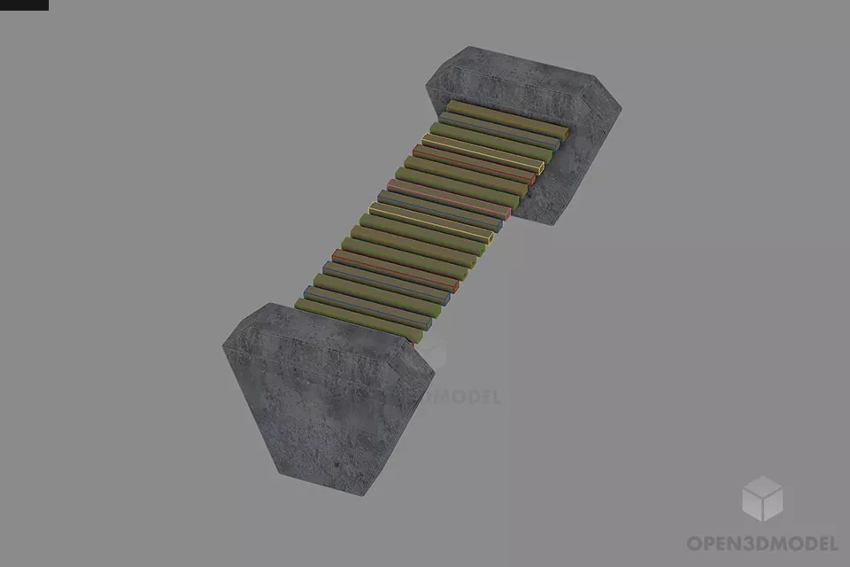 Concrete Bench With Wooden Seat 3d model 2