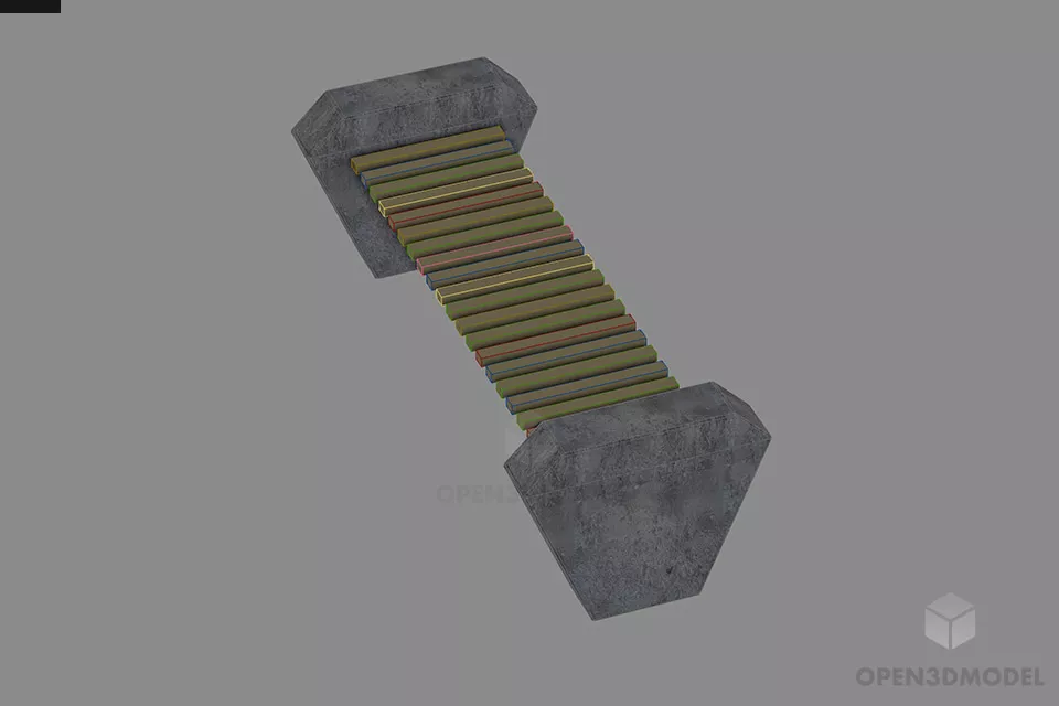Concrete Bench With Wooden Seat 3d model 3