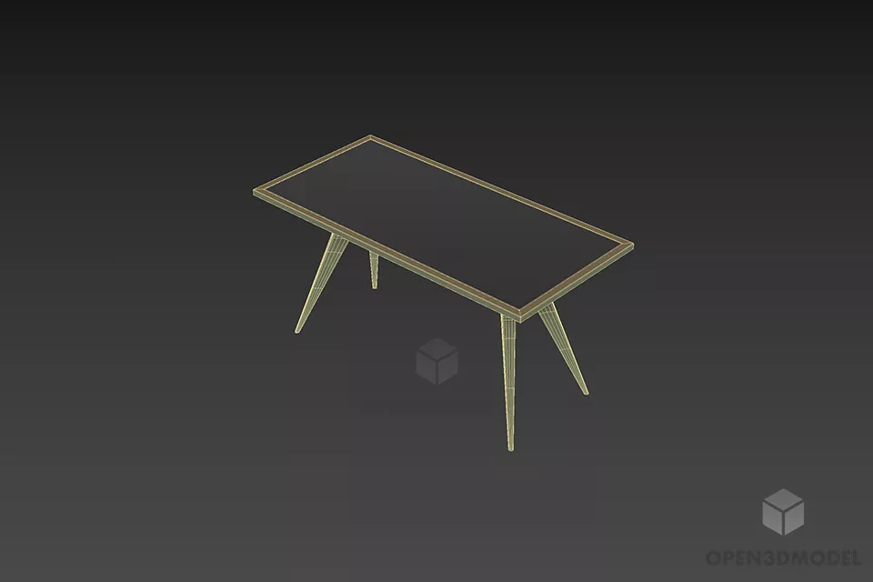 Glass Square Table With Wooden Leg 3d model 2