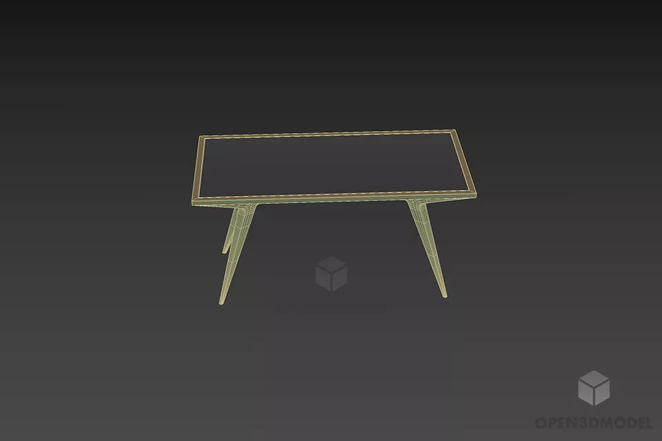 Glass Square Table With Wooden Leg 3d model 3