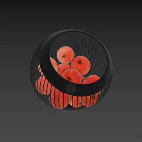 Sphere Steel Basket With Apples Fruit 3d model