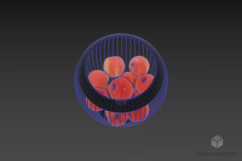Sphere Steel Basket With Apples Fruit 3d model 3