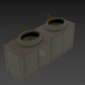 Dual Washbasin On Cabinet 3d model