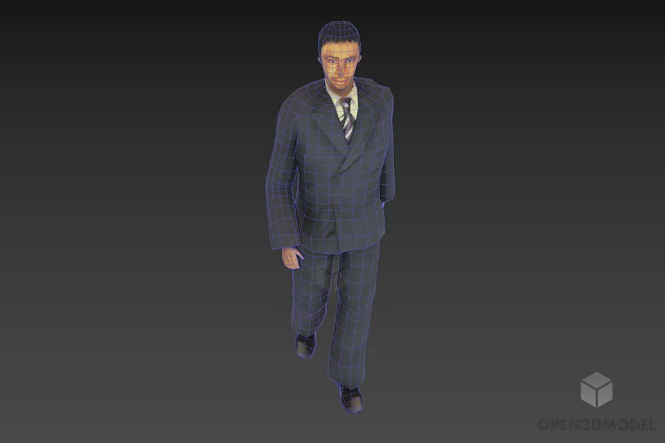 Business Man In Grey Vest Walking Pose 3d model 3