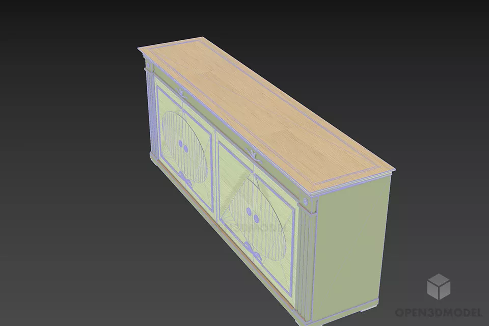 Beige Wood Locker Antique Style 3d model 2