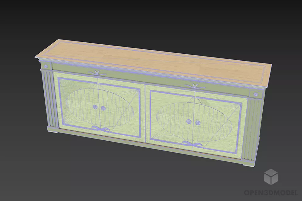Beige Wood Locker Antique Style 3d model 3