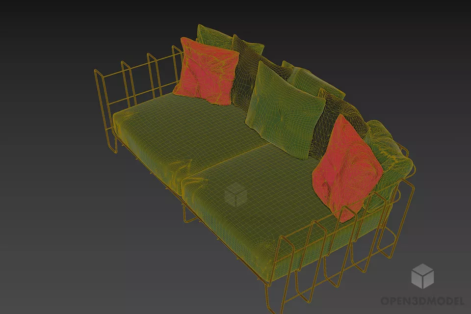 Wire Mesh Sofa With Upholstered Seats And Cushion 3d model 2