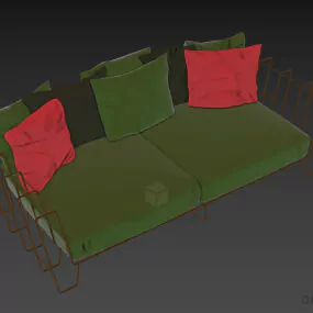 Wire Mesh Sofa With Upholstered Seats And Cushion 3d model