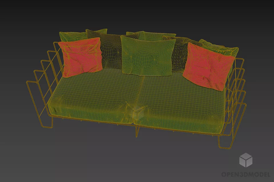 Wire Mesh Sofa With Upholstered Seats And Cushion 3d model 3