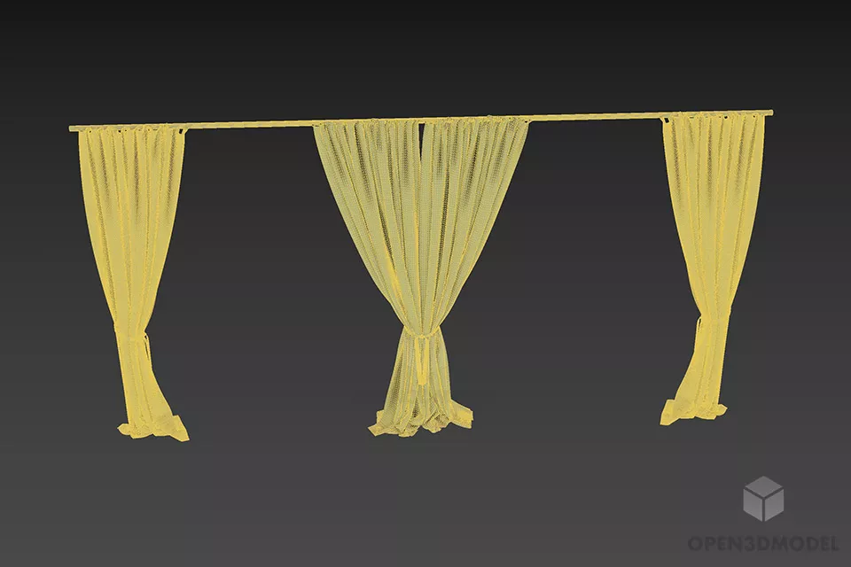 Three Curtains With Hanger 3d model 3