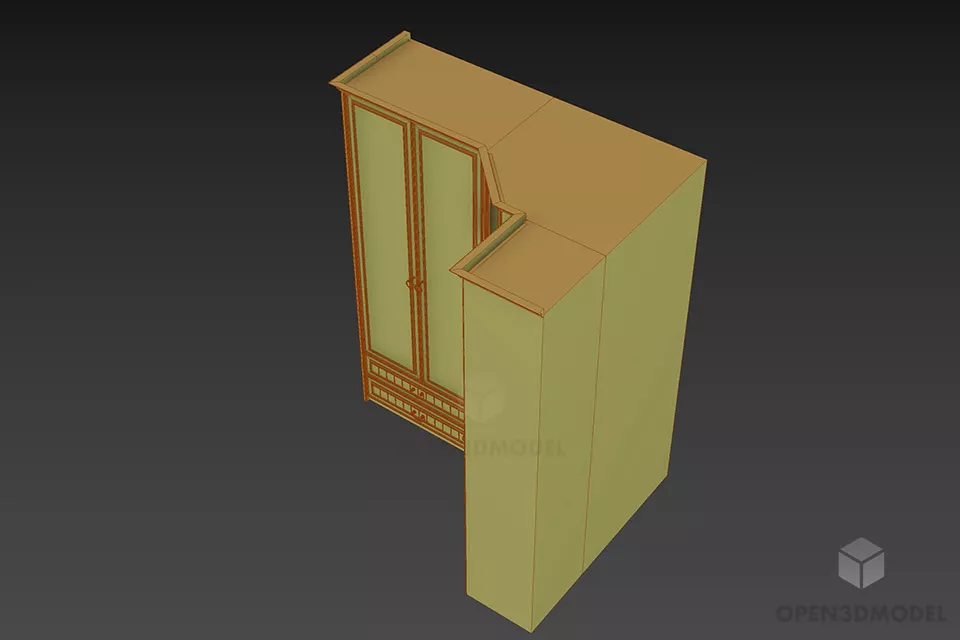 Wood Bookcase At Corner 3d model 2