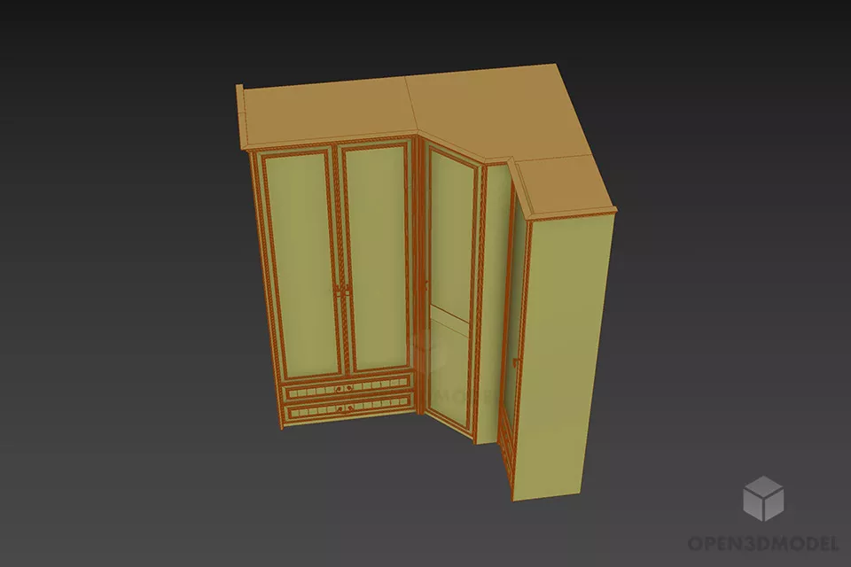 Wood Bookcase At Corner 3d model 3