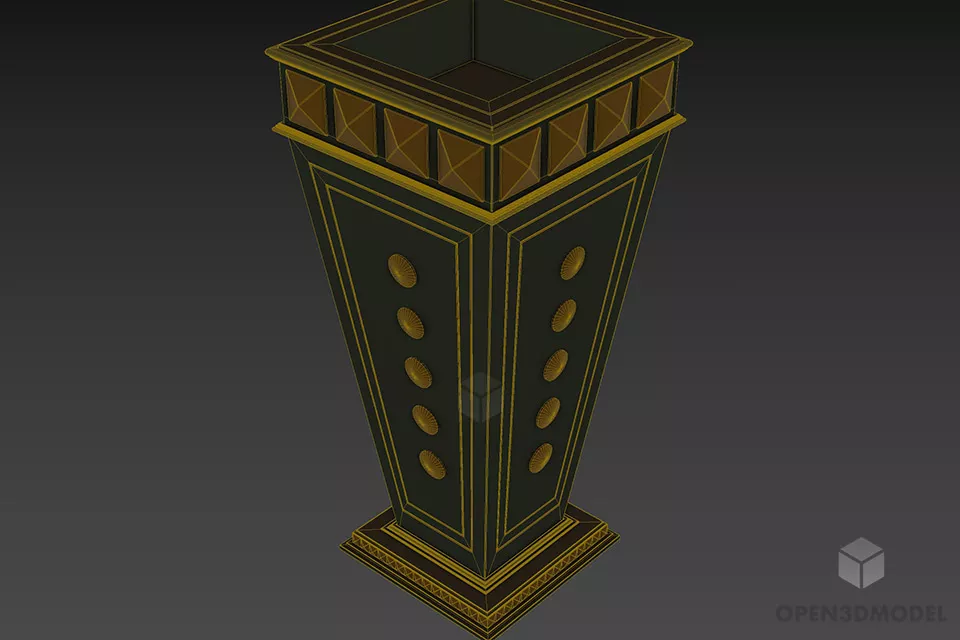 Antique Wooden Vase Black Painted 3d model 2