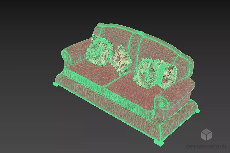 Vintage Sofa With Purple Textile 3d model 2