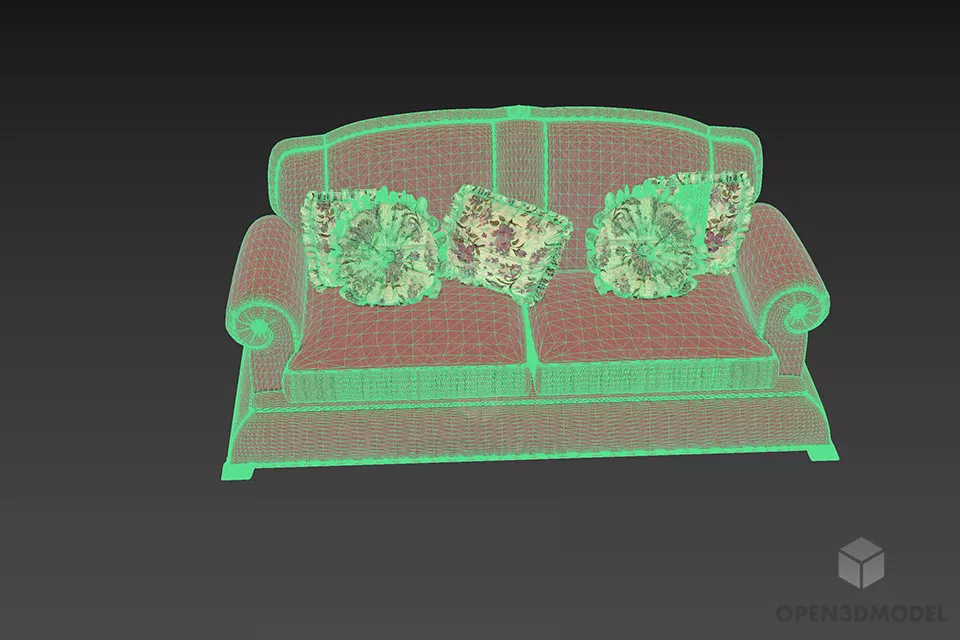 Vintage Sofa With Purple Textile 3d model 3