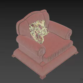 Vintage Armchair With Purple Textile 3d model