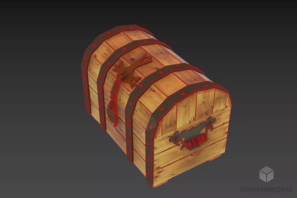 Wood Chest With Metal Lock 3d model 2