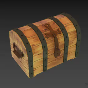 Wood Chest With Metal Lock 3d model