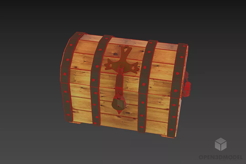 Wood Chest With Metal Lock 3d model 3