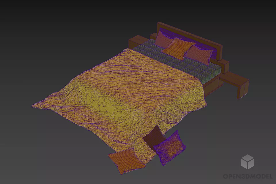 Hotel Bed With Large Blanket 3d model 2