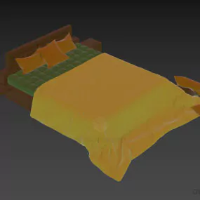 Hotel Bed With Large Blanket 3d model