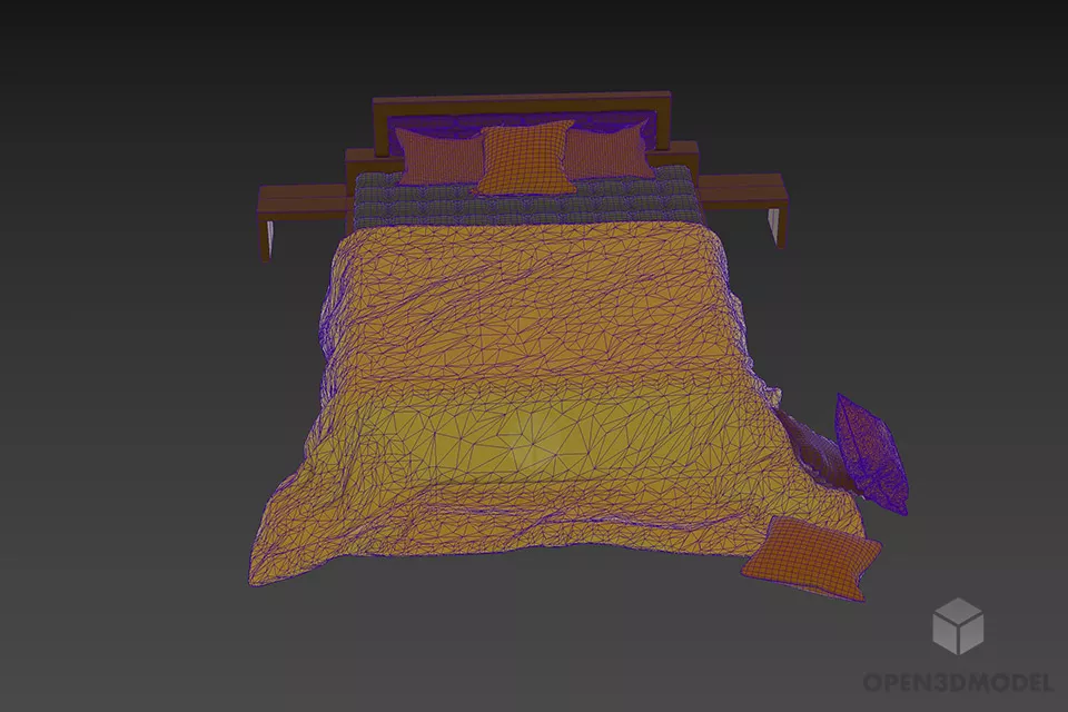 Hotel Bed With Large Blanket 3d model 3