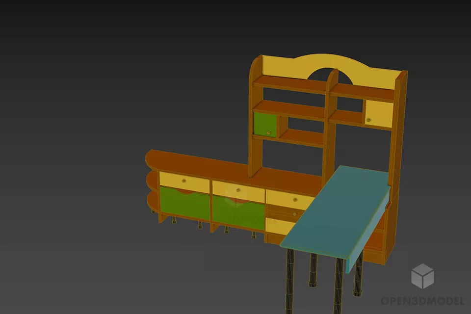 Studyroom Book Cabinet With Desk 3d model 2