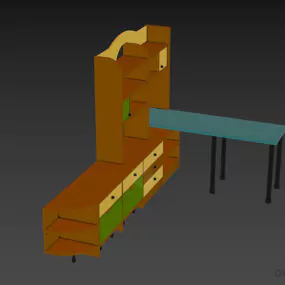 Studyroom Book Cabinet With Desk 3d model