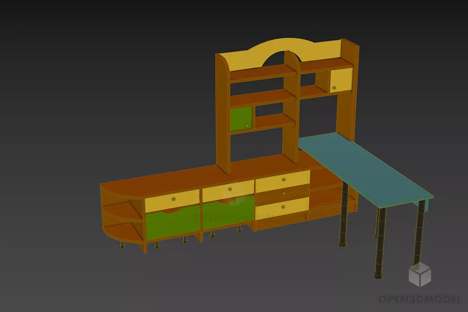 Studyroom Book Cabinet With Desk 3d model 3