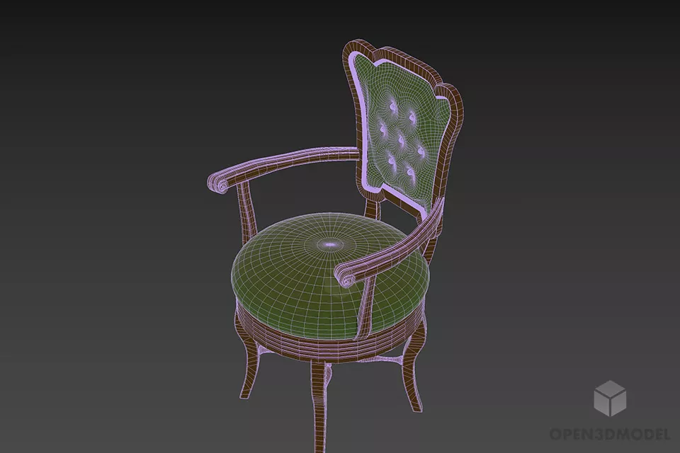 Armchair Tufted Back Wooden Frame 3d model 2
