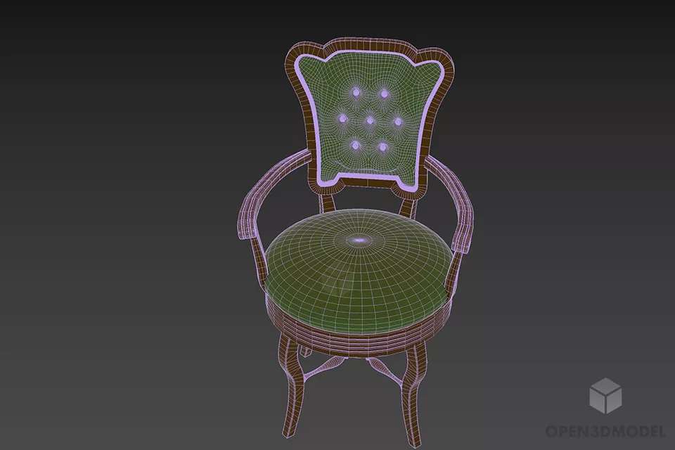 Armchair Tufted Back Wooden Frame 3d model 3