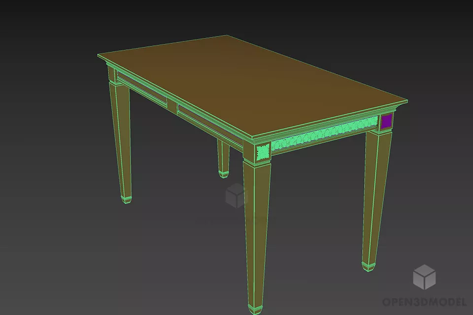 Elegant Rectangle Table With Brass Carved Lines 3d model 2