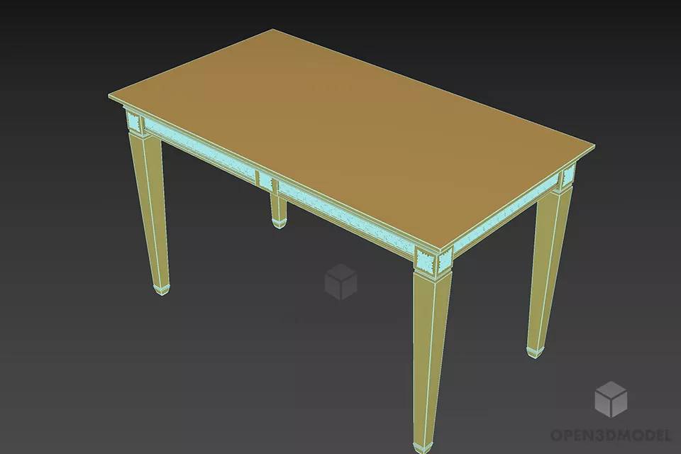 Luxury Wood Table Brass Carved 3d model 2