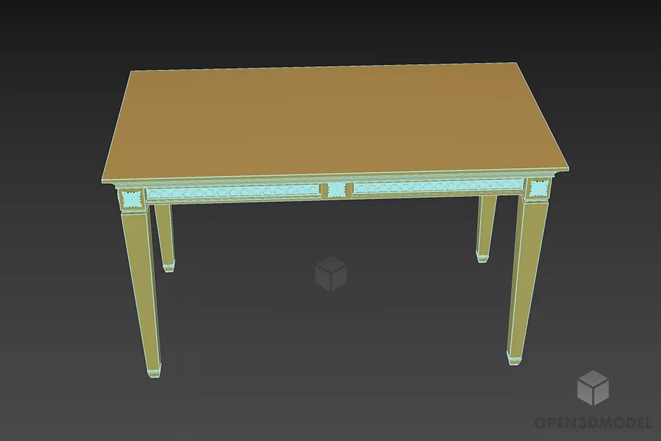 Luxury Wood Table Brass Carved 3d model 3
