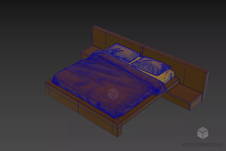 Ash Wood Bed With Minimalist Frame 3d model 2