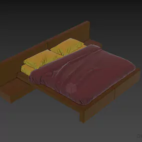 Ash Wood Bed With Minimalist Frame 3d model