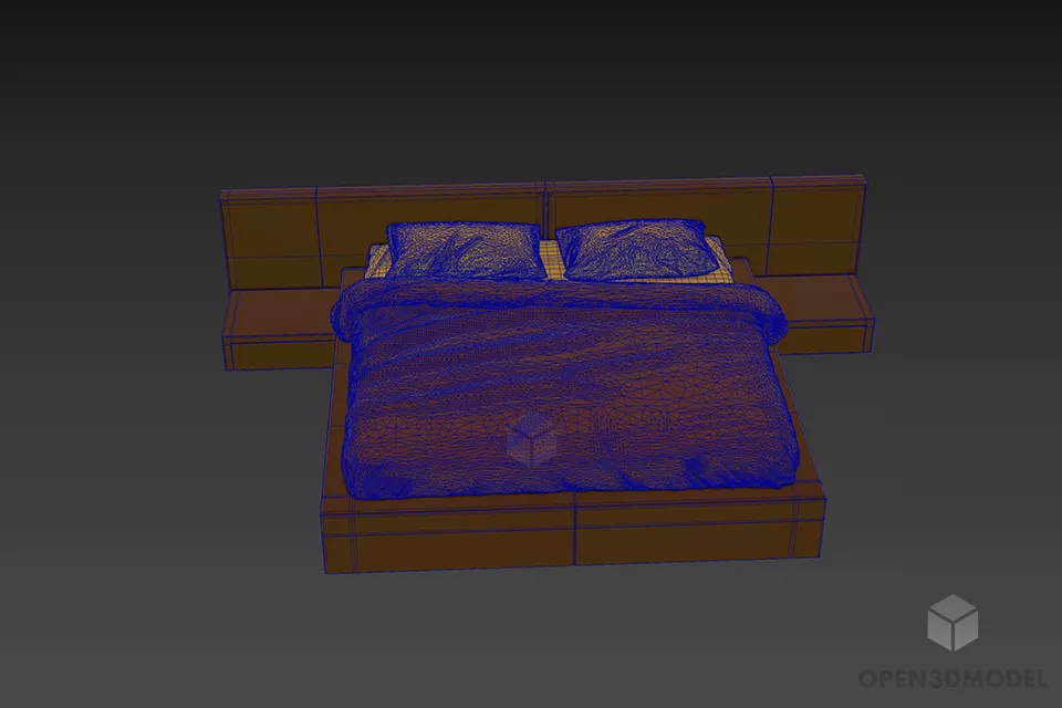 Ash Wood Bed With Minimalist Frame 3d model 3