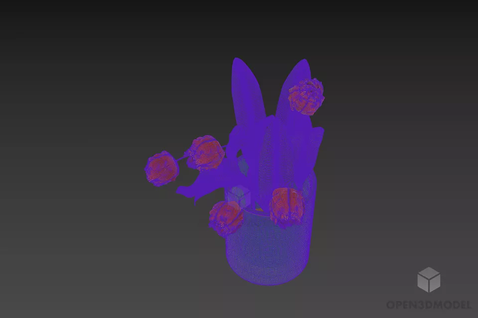 Tulip Flowers In Glass Vase Pot 3d model 3