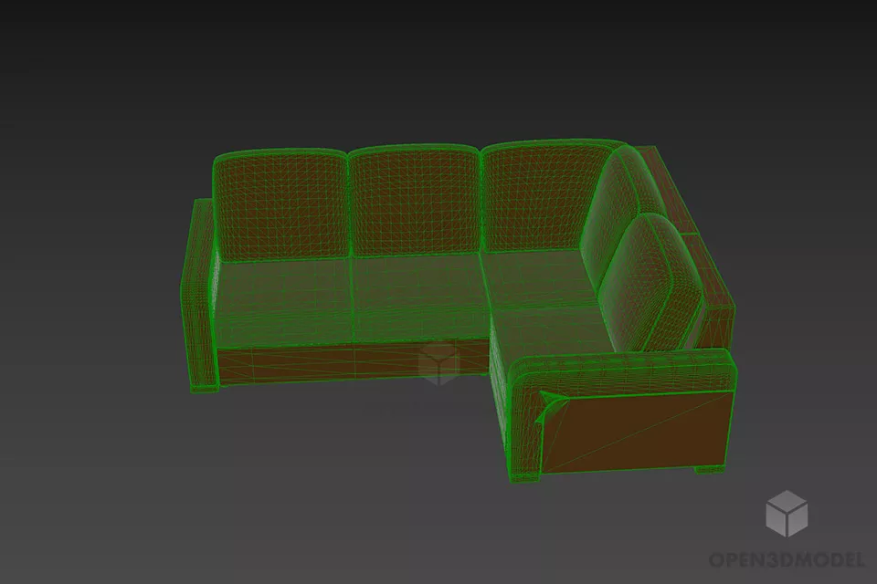 Upholstered Brown Leather Sofa L Shape 3d model 3